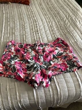 GAP Pink Floral Drawstring Shorts and button.